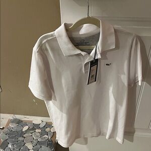 Vineyard Vines White Short-Sleeve Polo with Whale Emblem